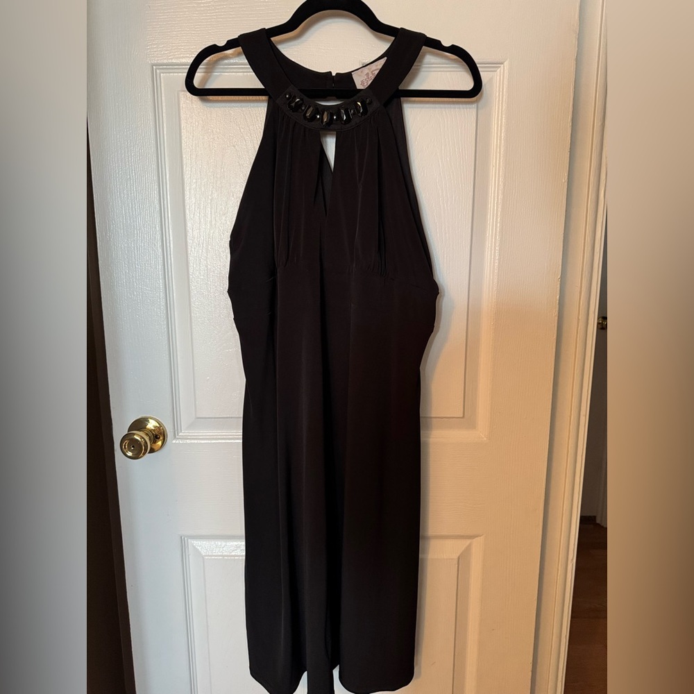 High neck jeweled black dress